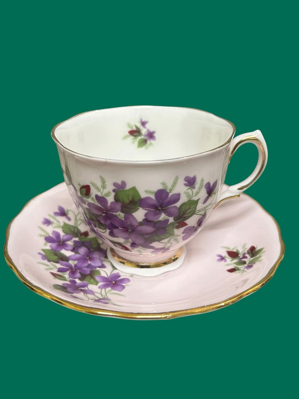 Colclough Pink Purple Violets Bone China Tea Cup and Saucer